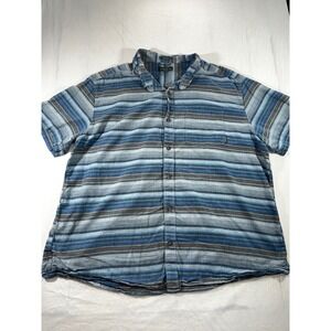 Eddie Bauer Mens 2XL Blue Striped Short Sleeve Button Down Shirt Classic Fit
